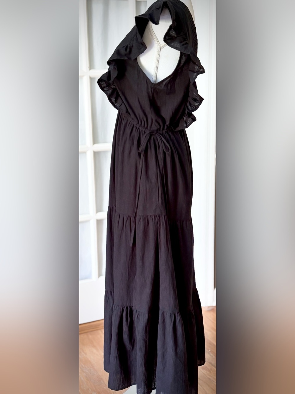 Strut & Bolt NWT Micah Tereu Black Cotton Ruffle Tiered Midi Dress S Cottagecore - Picture 3 of 15